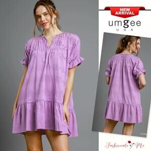 Umgee Heart Pattern Ruffle Short Sleeves Relaxed Babydoll Mini Dress | Lavender